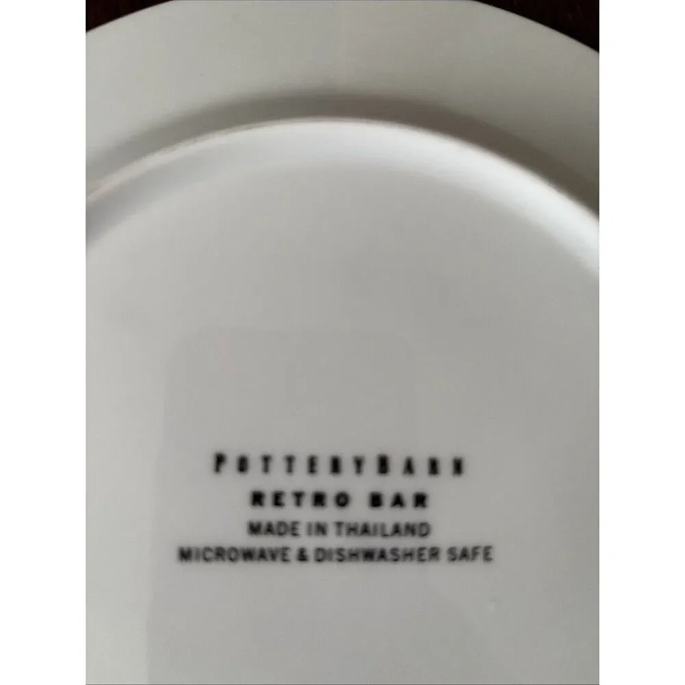 Pottery Barn Retro Bar Set of 4 Appetizer Salad Plates Mixed Drink Recipes 8.5”